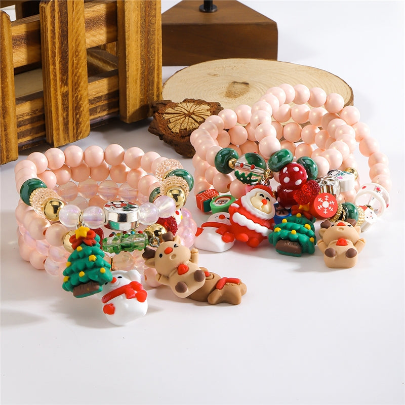 Santa Claus Christmas Tree Snowman Bracelet Set
