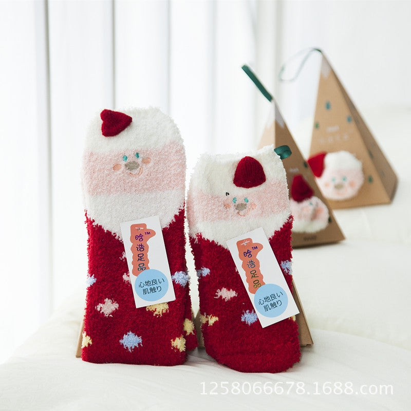Winter Coral Fleece Christmas Socks