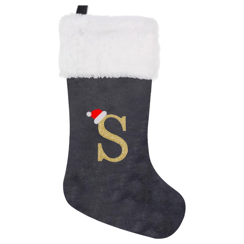Gray Velvet Embroidered Christmas Stocking