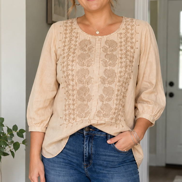Embroidered-look Short-Sleeve Top