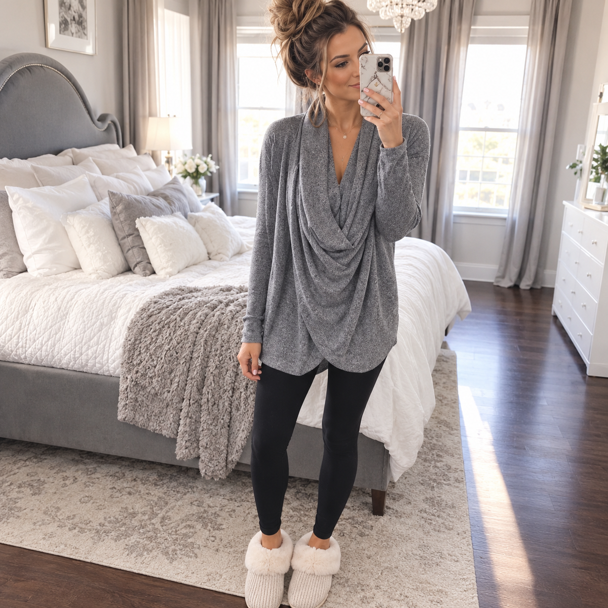 Women's Irregular V-Neck Long Sleeve Blouse