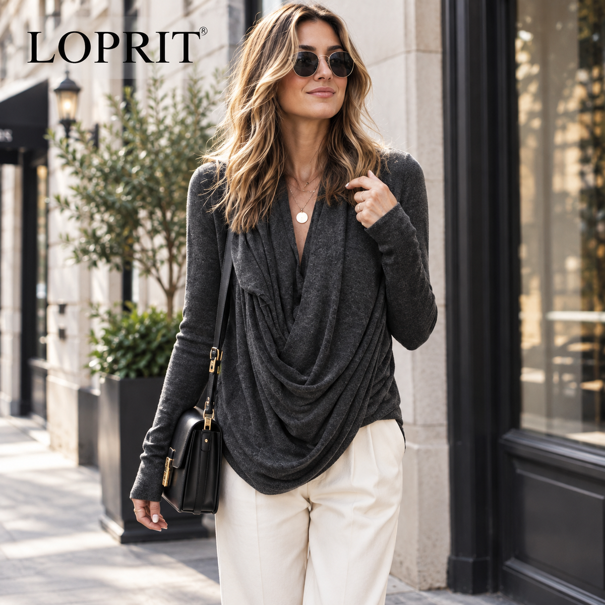 Women's Irregular V-Neck Long Sleeve Blouse
