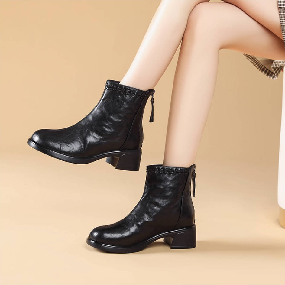 Genuine Leather Winter Retro Soft Sole Plus Size Plush Warm Boots