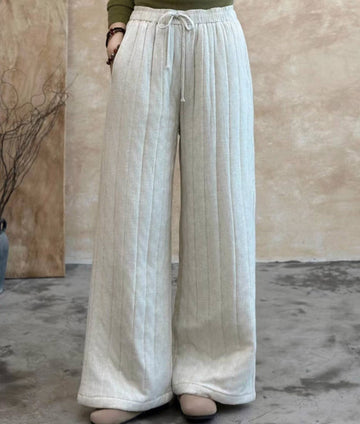 Winter Warm Cotton Thick Striped Elastic Waist Lace-Up Pants