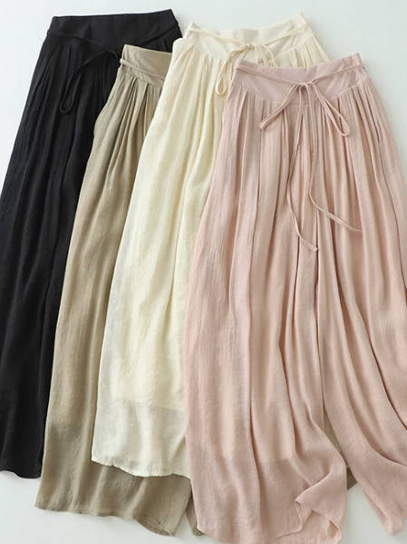 Spring Casual Solid Color Linen Loose Waist Wide-Leg Pants