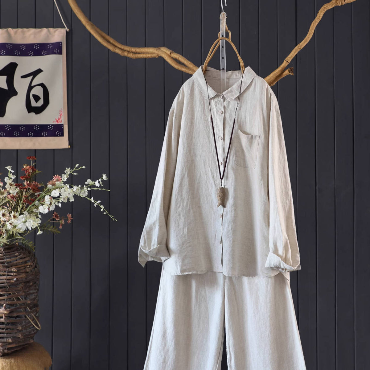 Autumn Linen Casual Singel-Breasted Loose Shirt With Pocket
