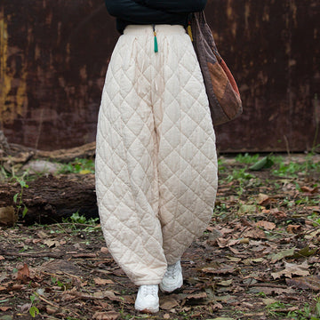 Winter Cotton Warm Thick Plaid Casual Loose Lace-Up Harem Pants