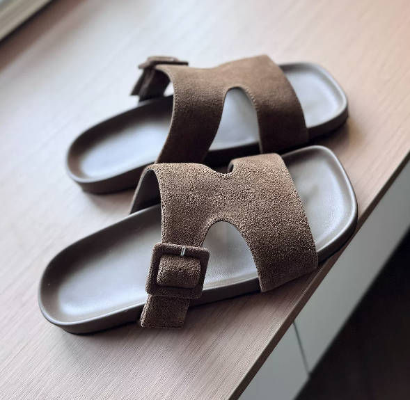 Vintage Casual Open Toe Suede Leather Casual Slide Versatile Sandals