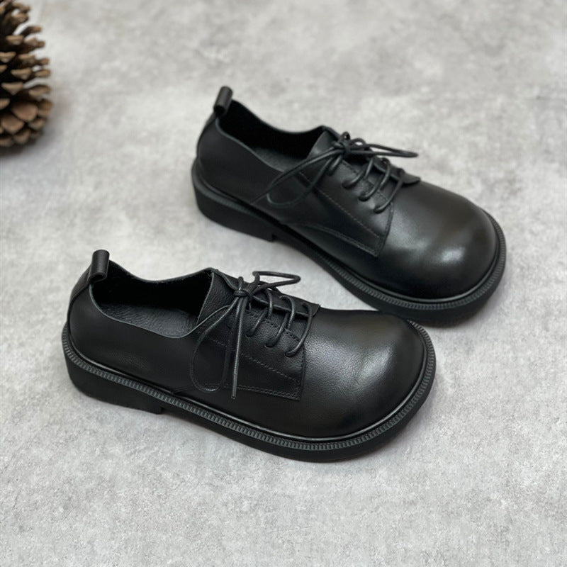 Retro Leather Wide Toe Soft Sole Lace-Up Flat Everyday Shoes