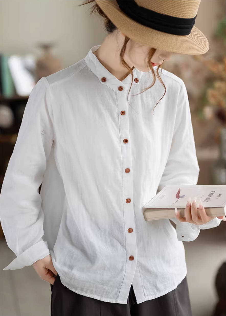 Simple Solid Color Cotton Lapel Single-Breasted Soft Casual Shirt