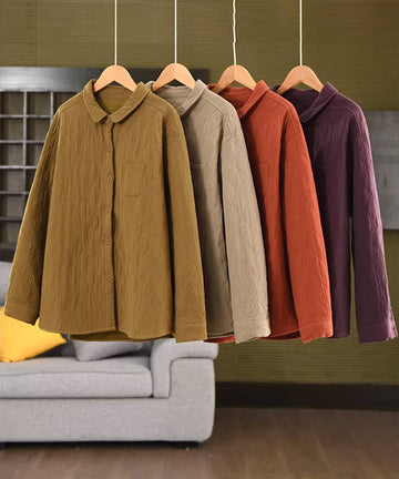 Winter Cotton Retro Solid Color Slim Cotton-In Shirt Coat