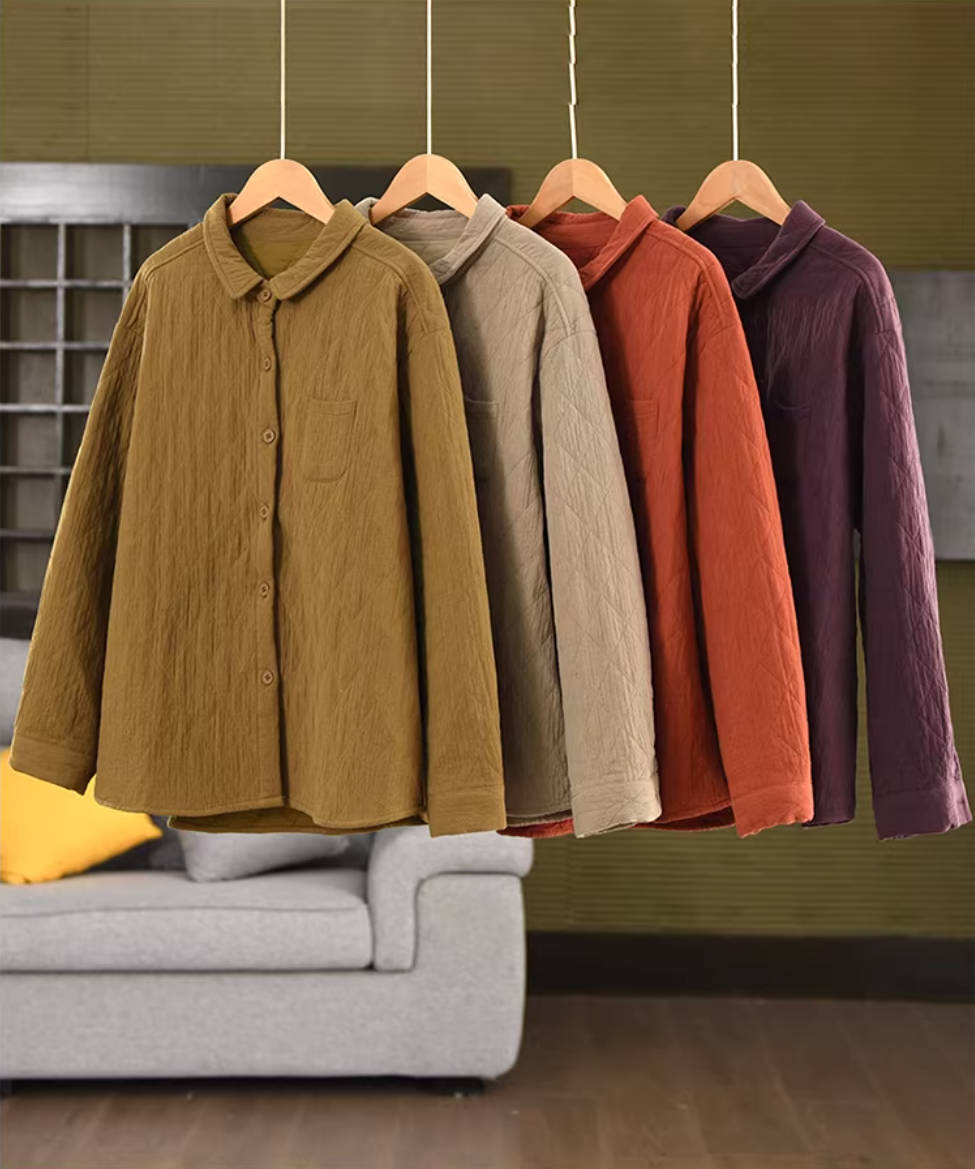 Winter Cotton Retro Solid Color Slim Cotton-In Shirt Coat