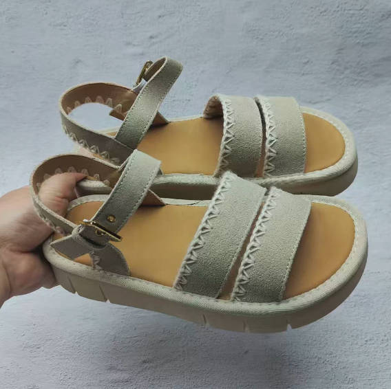 Vintage Casual Women Leather Open Toe Single T-strap Soft Sandals