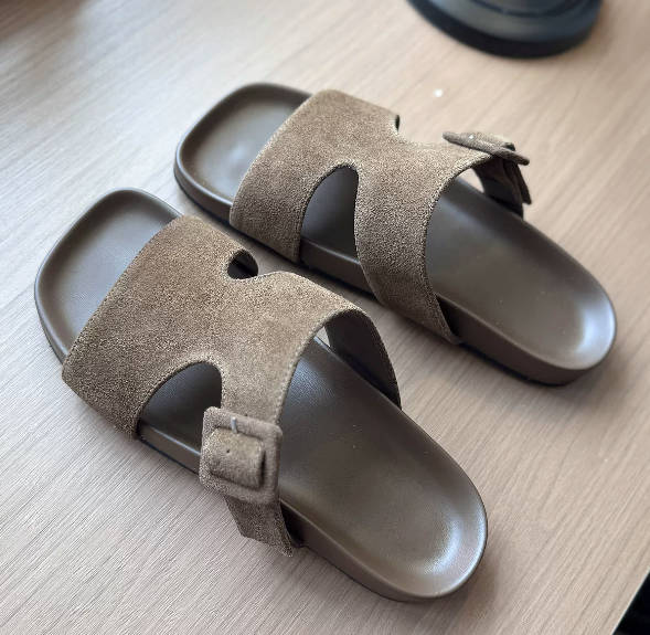 Vintage Casual Open Toe Suede Leather Casual Slide Versatile Sandals