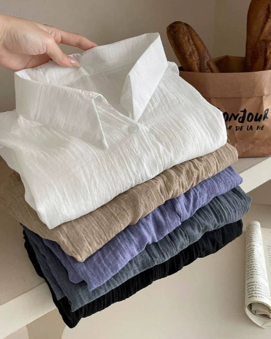 Summer Retro Linen Balloon Sleeve Vacation Style Sun Protection Blouses