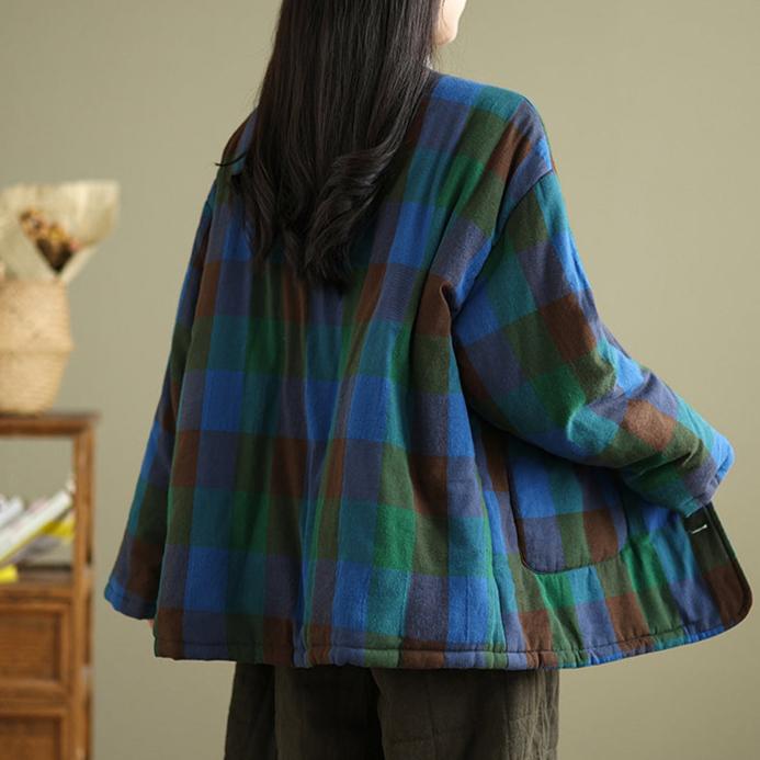 Babakud Women Winter Vintage Loose Fit Plus Size Plaid Quilted Cotton Jacket