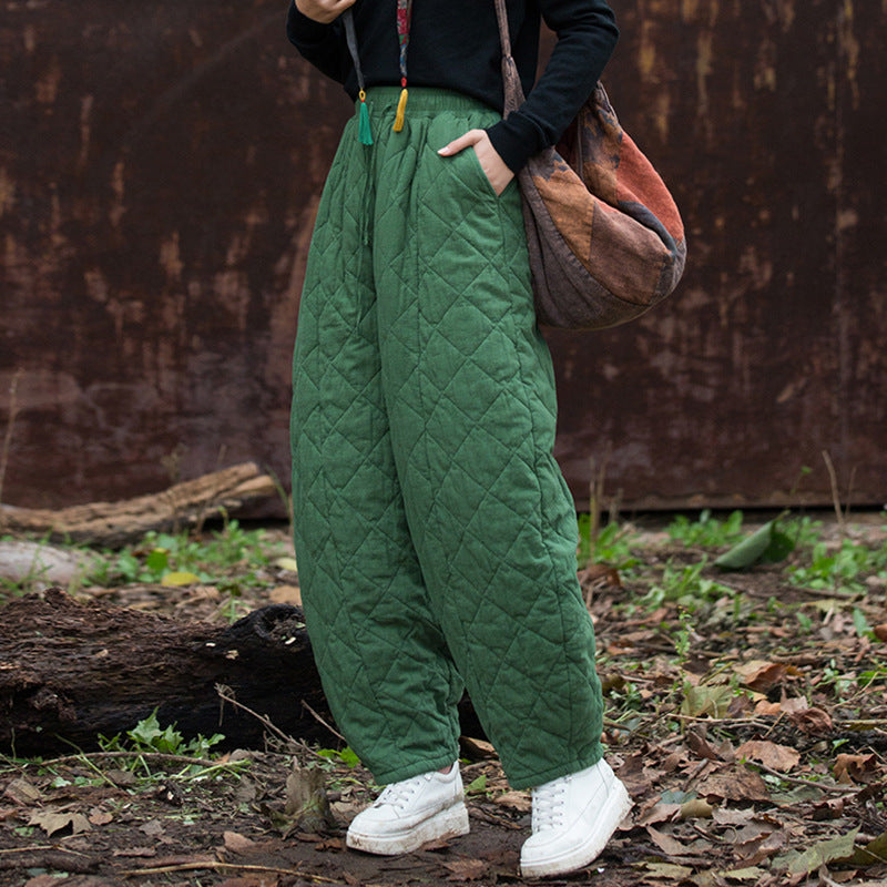 Winter Cotton Warm Thick Plaid Casual Loose Lace-Up Harem Pants