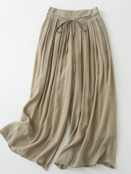 Spring Casual Solid Color Linen Loose Waist Wide-Leg Pants
