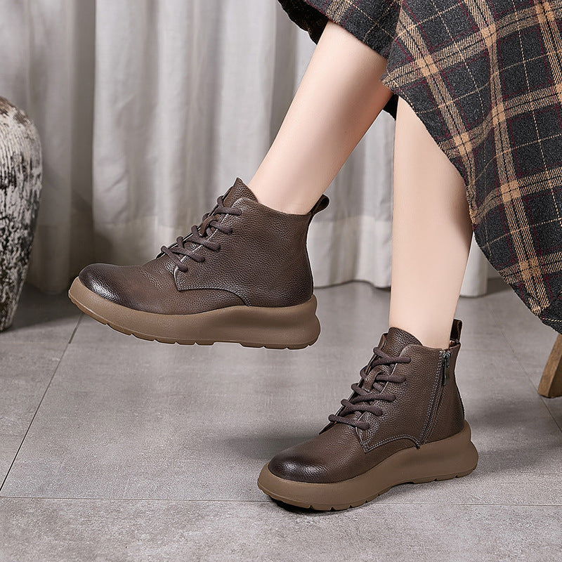 Retro Genuine Leather Classic Soft Flat Sole Ankle Boots