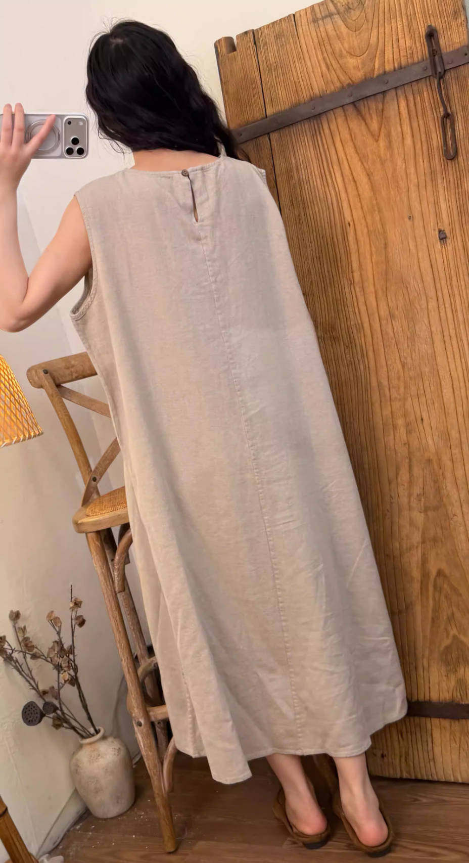 Spring Simple Linen Round Neck Sleeveless Loose Casual Dress