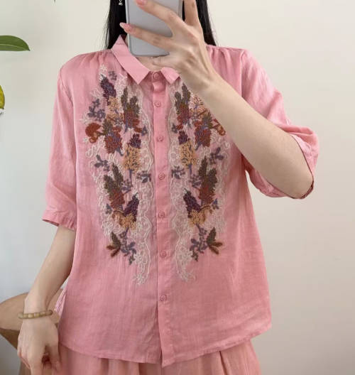 Vintage Versatile Ramie Shirt Cardigan Casual Top