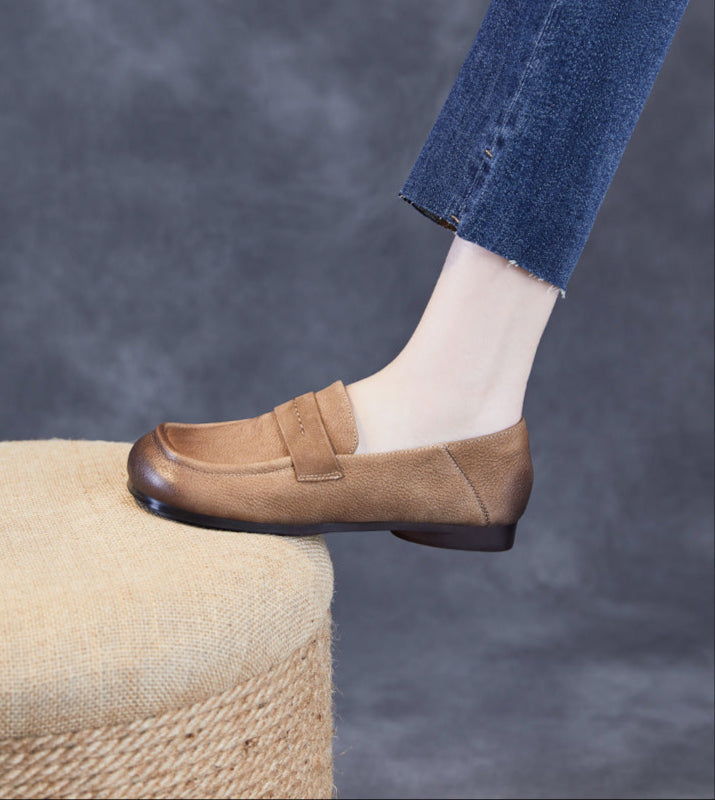 Babakud Women Spring Handmade Genuine Leather Vintage Flats with Soft Sole