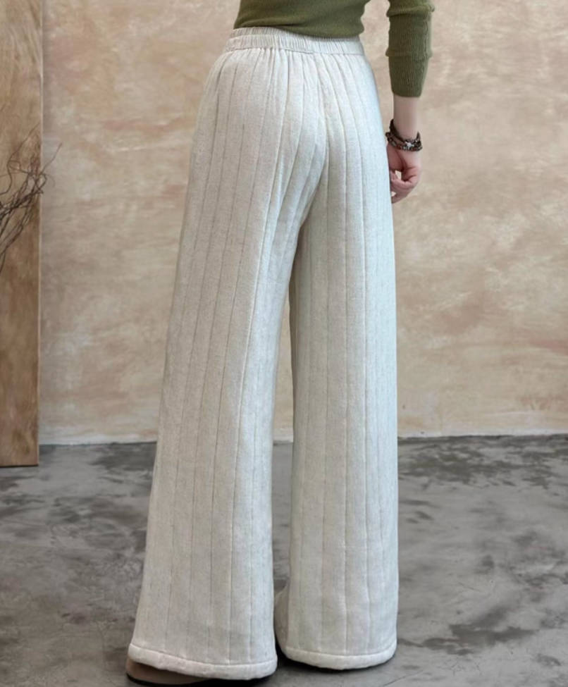 Winter Warm Cotton Thick Striped Elastic Waist Lace-Up Pants