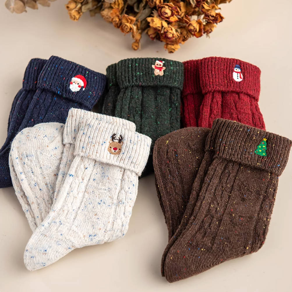 Winter Wool Christmas Theme Warm Thick Socks Set