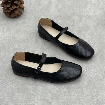 Retro Sheepskin Round Toe One Straped Shallow Soft Sole Flats