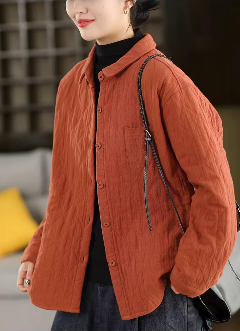 Winter Cotton Retro Solid Color Slim Cotton-In Shirt Coat