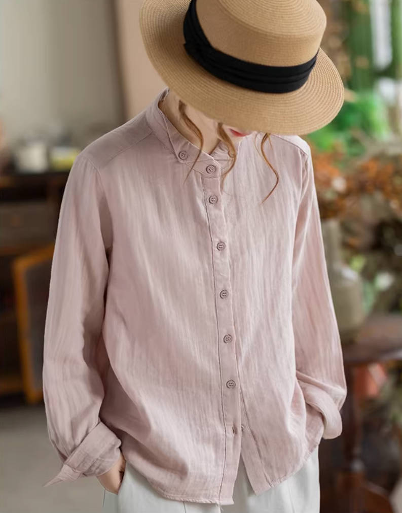 Simple Solid Color Cotton Lapel Single-Breasted Soft Casual Shirt