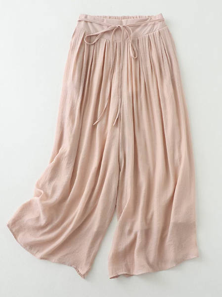 Spring Casual Solid Color Linen Loose Waist Wide-Leg Pants