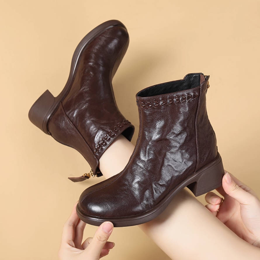 Genuine Leather Winter Retro Soft Sole Plus Size Plush Warm Boots