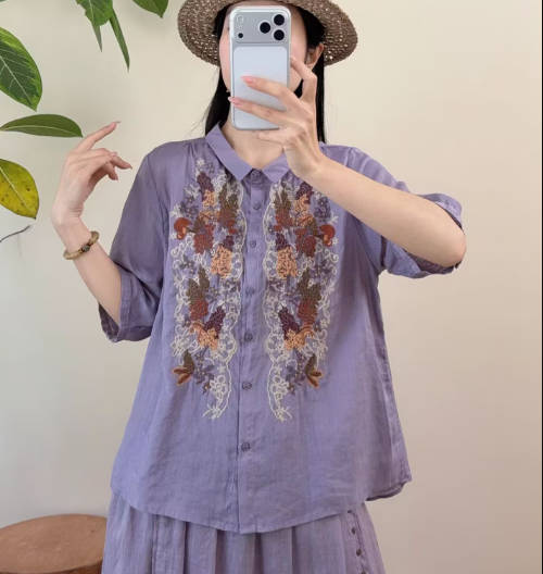 Vintage Versatile Ramie Shirt Cardigan Casual Top