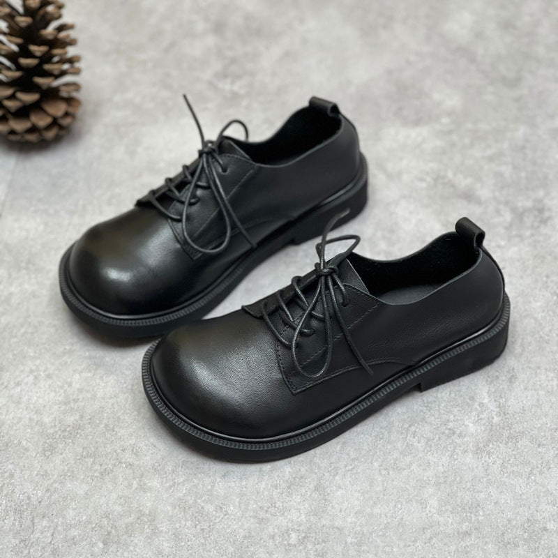 Retro Leather Wide Toe Soft Sole Lace-Up Flat Everyday Shoes