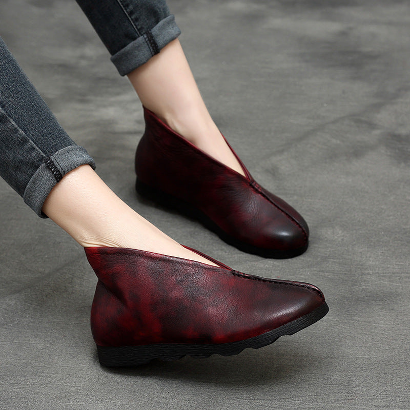 Spring Retro Leather Soft Flat Sole Everyday Shoes