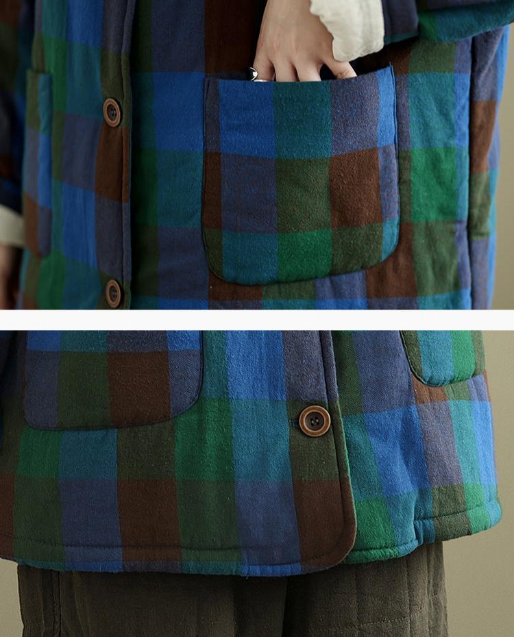 Babakud Women Winter Vintage Loose Fit Plus Size Plaid Quilted Cotton Jacket