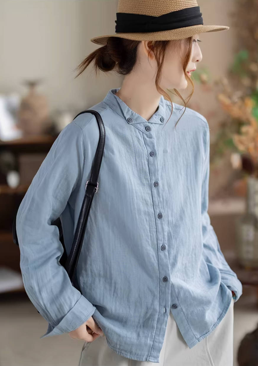 Simple Solid Color Cotton Lapel Single-Breasted Soft Casual Shirt