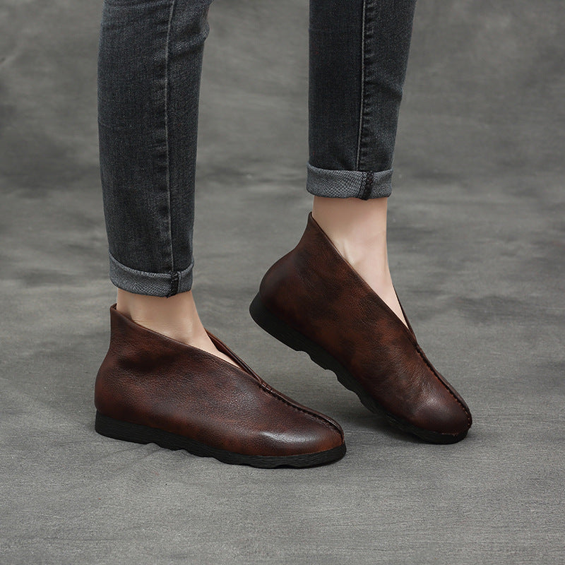 Spring Retro Leather Soft Flat Sole Everyday Shoes
