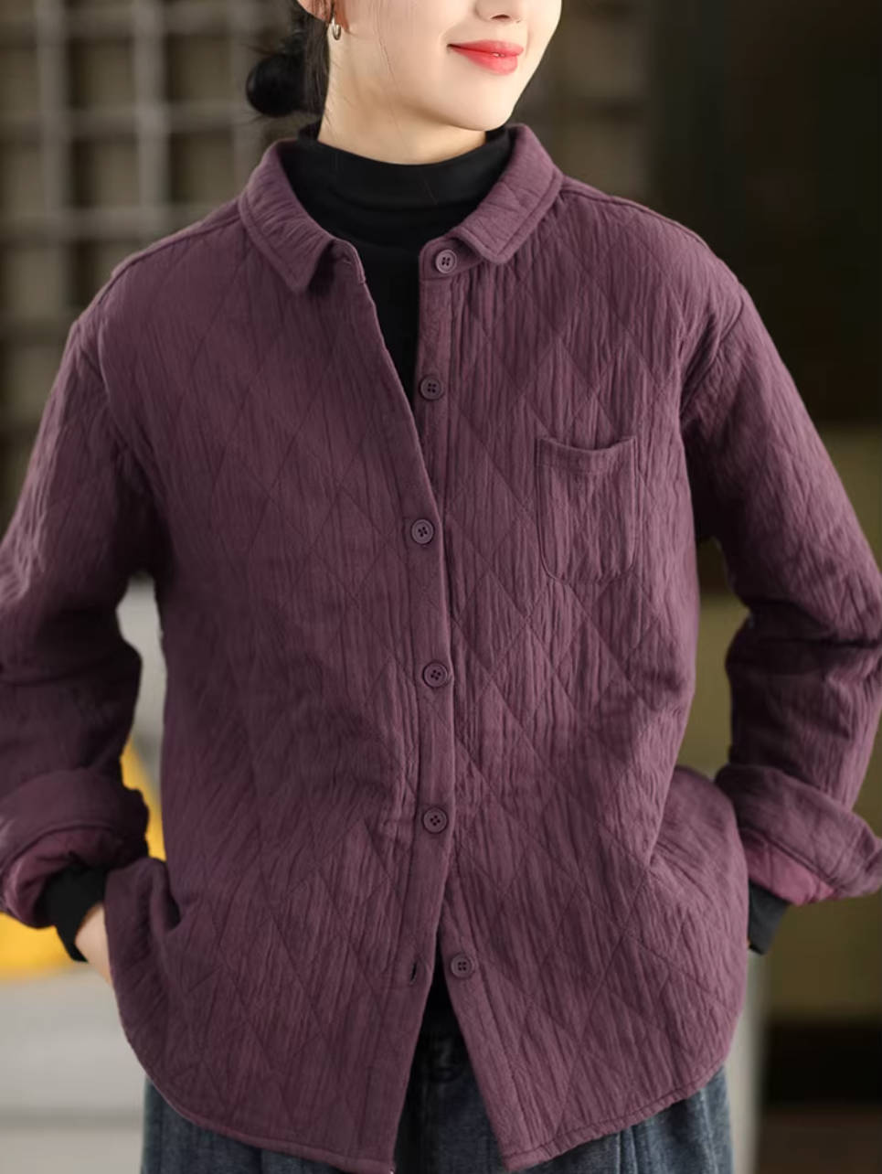 Winter Cotton Retro Solid Color Slim Cotton-In Shirt Coat