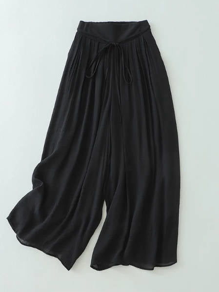 Spring Casual Solid Color Linen Loose Waist Wide-Leg Pants