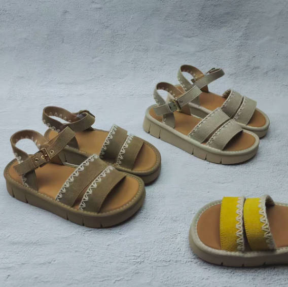 Vintage Casual Women Leather Open Toe Single T-strap Soft Sandals
