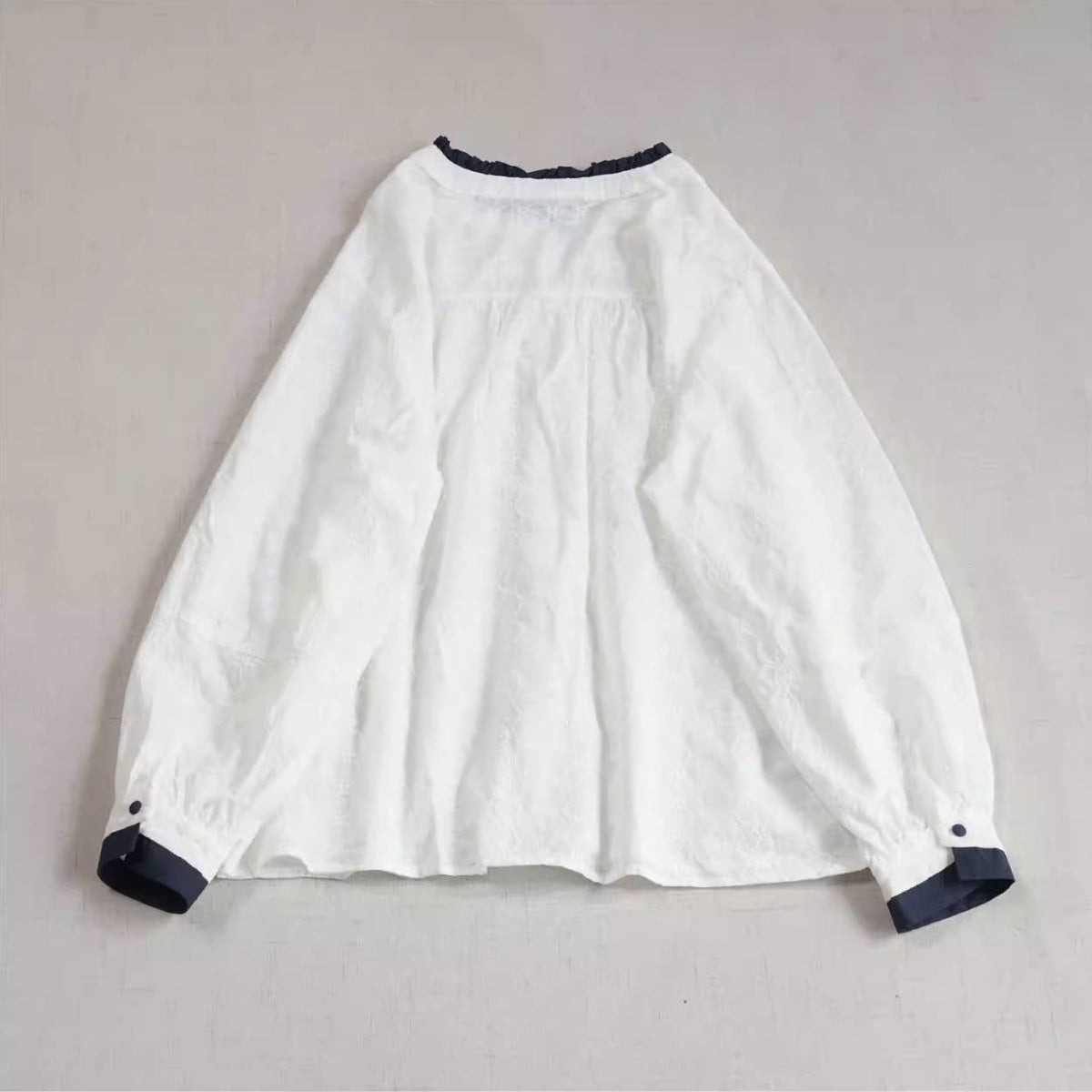 Spring Cotton Ruffled Neck Patchwork Embroidered Single-Breasted Shirt