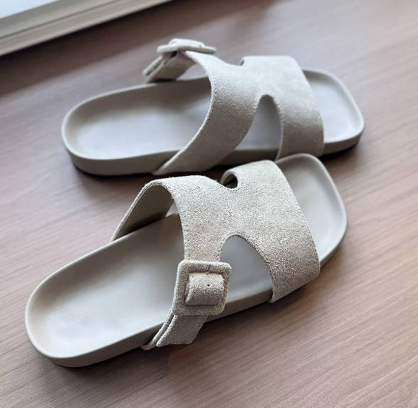 Vintage Casual Open Toe Suede Leather Casual Slide Versatile Sandals