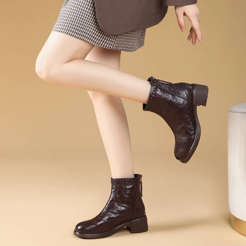 Genuine Leather Winter Retro Soft Sole Plus Size Plush Warm Boots