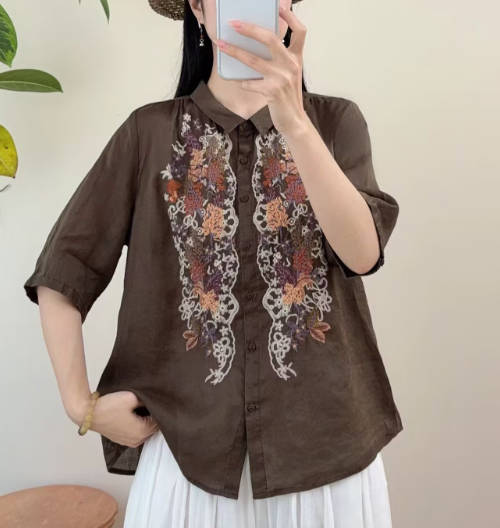 Vintage Versatile Ramie Shirt Cardigan Casual Top