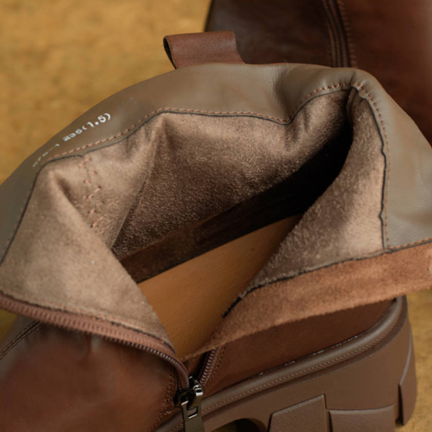 Women Autumn Genuine Leather Chunky Zipper Elegant Ankle Boots