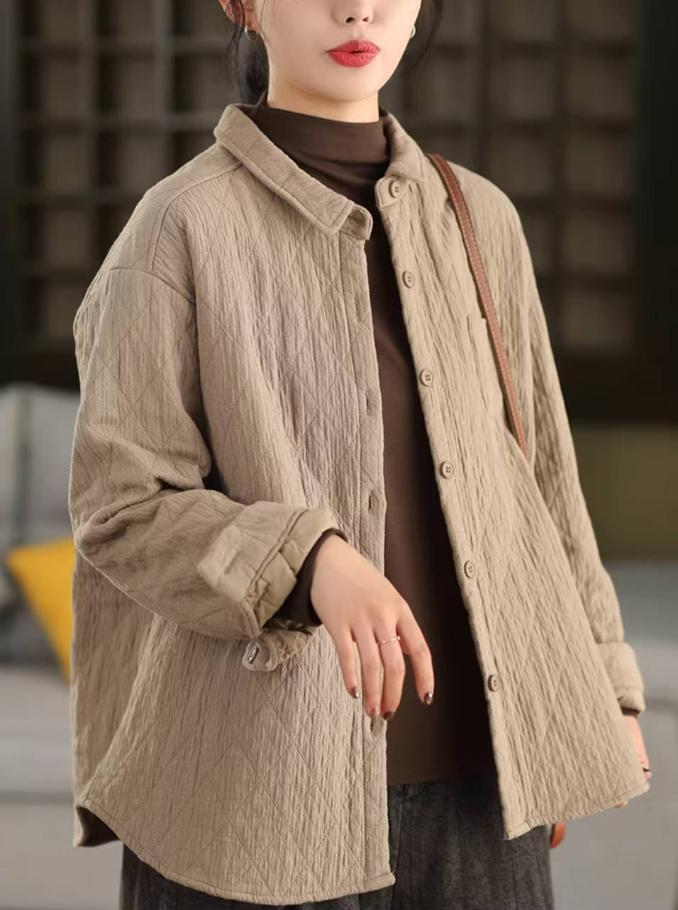 Winter Cotton Retro Solid Color Slim Cotton-In Shirt Coat