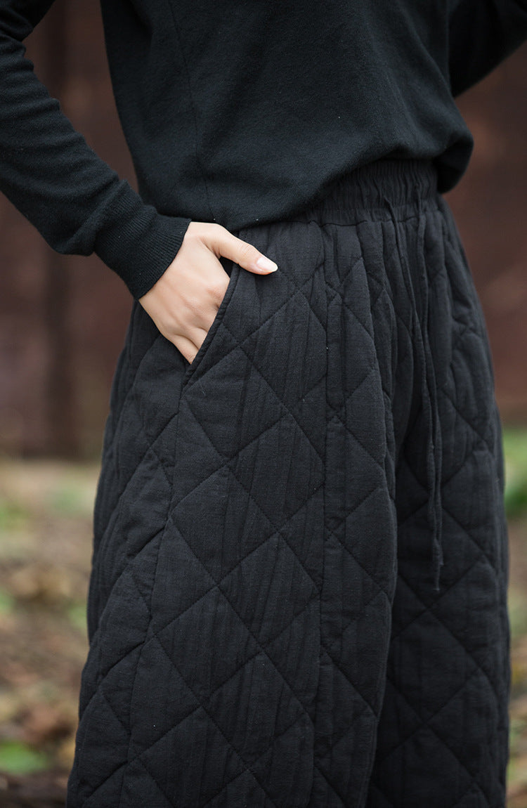 Winter Cotton Warm Thick Plaid Casual Loose Lace-Up Harem Pants