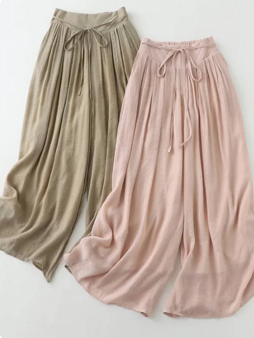 Spring Casual Solid Color Linen Loose Waist Wide-Leg Pants
